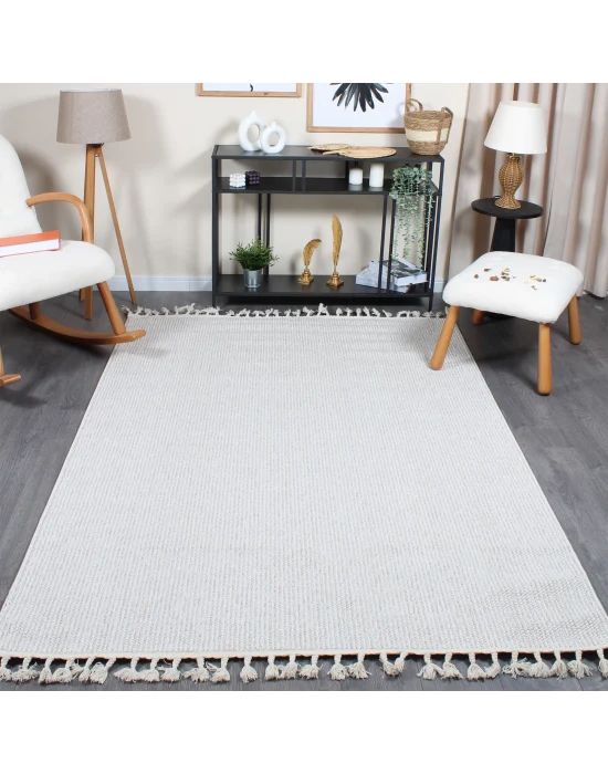 Boho BH-4 Bej Krem Bukle Dokuma Modern Makine Halısı