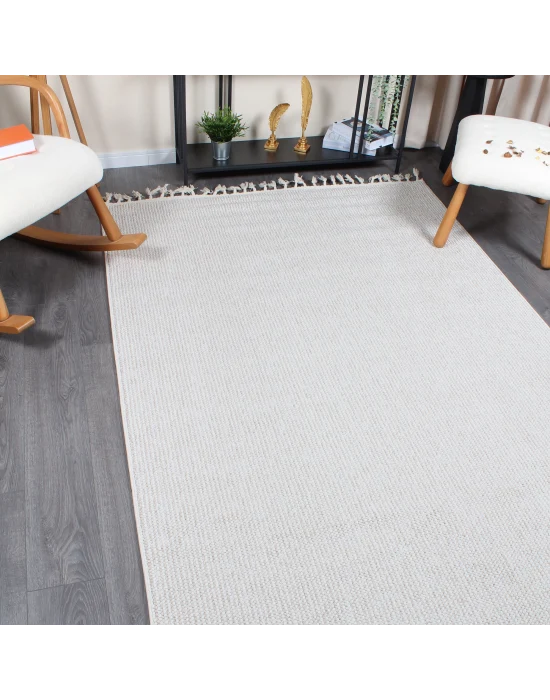 Boho BH-4 Bej Krem Bukle Dokuma Modern Makine Halısı