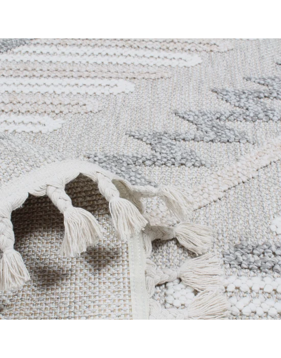 Boho BH-7 Gri Krem Bukle Dokuma Modern Makine Halısı