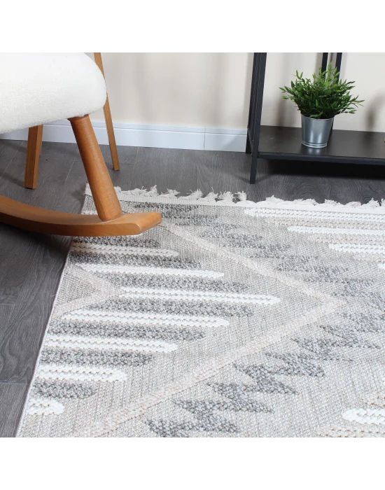 Boho BH-7 Gri Krem Bukle Dokuma Modern Makine Halısı