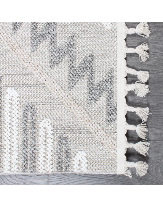 Boho BH-7 Gri Krem Bukle Dokuma Modern Makine Halısı