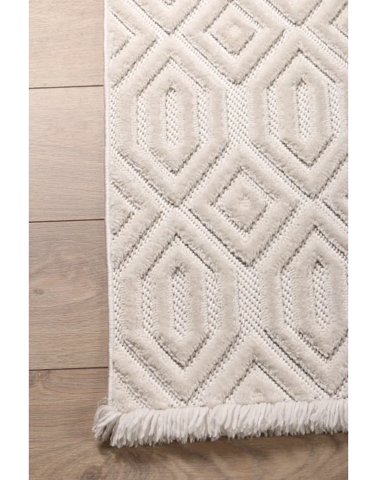 Fiesta 8748A Beyaz Özel Dokuma Tekniğiyle Üretilmiş Modern Makine Halısı ✄