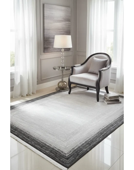 Galista SF204 Gri Antrasit Pamuk Tabanlı Akrilik Modern Çizgili Salon Halısı