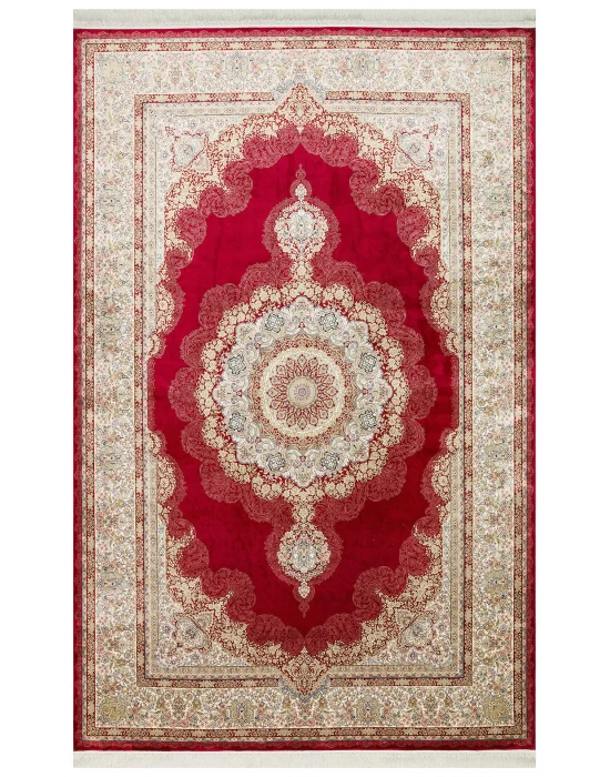 Isfahan 05 Red Klasik Desenli Yüksek Kalite Sık Dokuma Makine Halısı