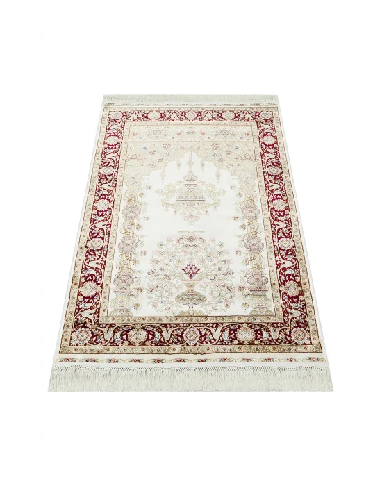 Isfahan Scd 01 Cream Red Klasik Desenli Yüksek Kalite Sık Dokuma Seccade