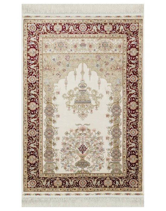 Isfahan Scd 01 Cream Red Klasik Desenli Yüksek Kalite Sık Dokuma Seccade