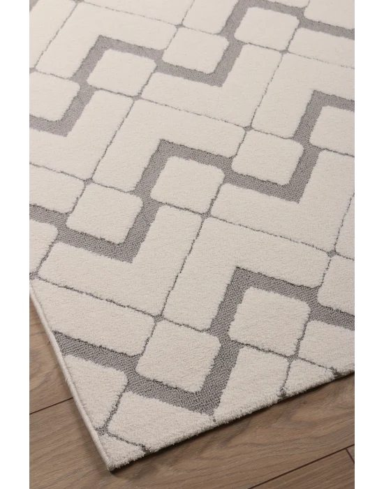 Malibu 9182A Beyaz Gri Modern Makine Halısı