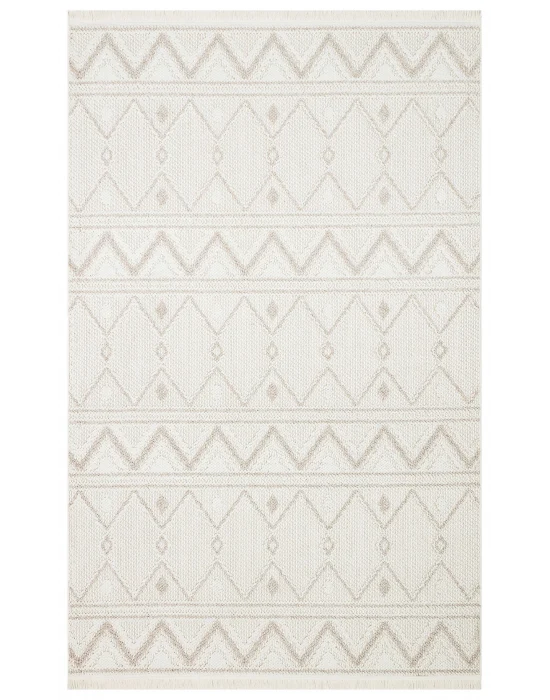 Motto MOT 03 White Beige Yumuşak Tuşeli Örgü Dokuma Modern Makine Halısı
