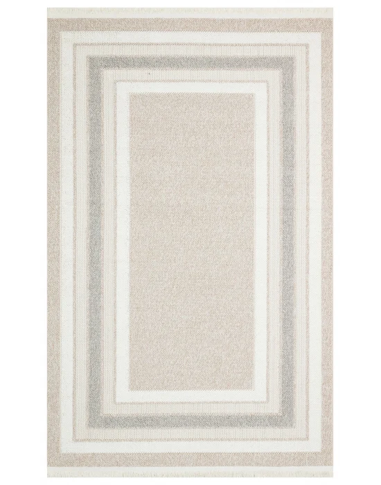 Motto MOT 04 Beige Grey Yumuşak Tuşeli Örgü Dokuma Modern Makine Halısı