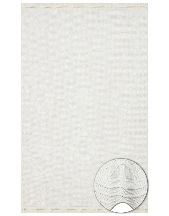 Motto MOT 05 White Yumuşak Tuşeli Örgü Dokuma Modern Makine Halısı