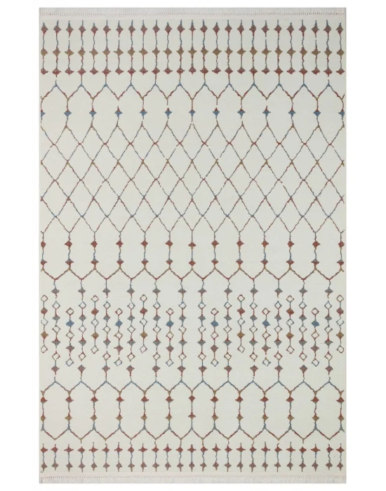 Otantik 3001 Krem Dekoratif Modern Kaymaz Tabanlı Makinede Yıkanabilir Halı Kilim