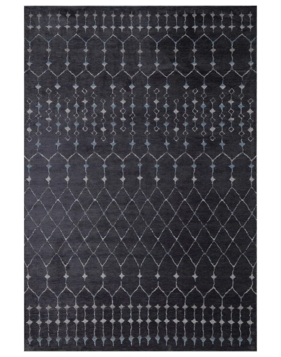 Otantik 3002 Antrasit Dekoratif Modern Kaymaz Tabanlı Makinede Yıkanabilir Halı Kilim