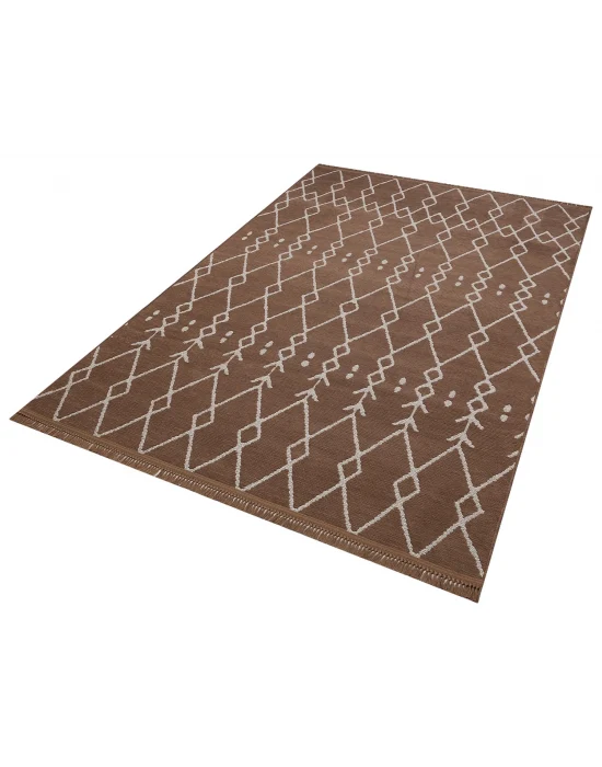Otantik 3004 Kahve Dekoratif Modern Kaymaz Tabanlı Makinede Yıkanabilir Halı Kilim