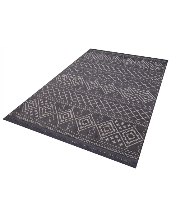 Otantik 3005 Antrasit Dekoratif Modern Kaymaz Tabanlı Makinede Yıkanabilir Halı Kilim