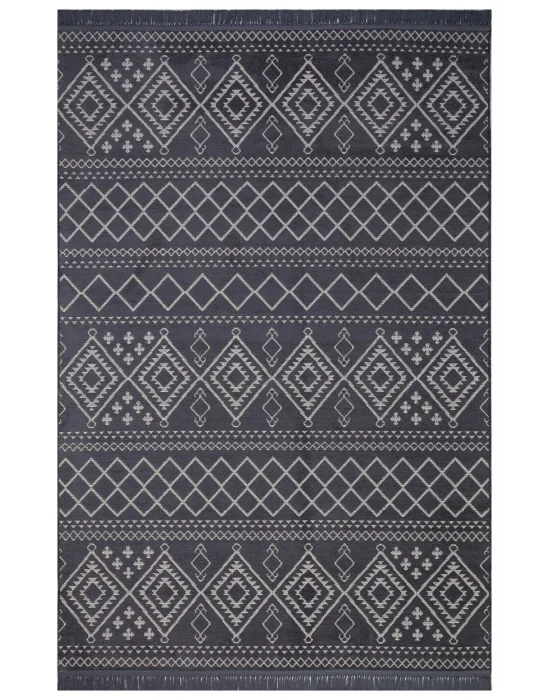 Otantik 3005 Antrasit Dekoratif Modern Kaymaz Tabanlı Makinede Yıkanabilir Halı Kilim