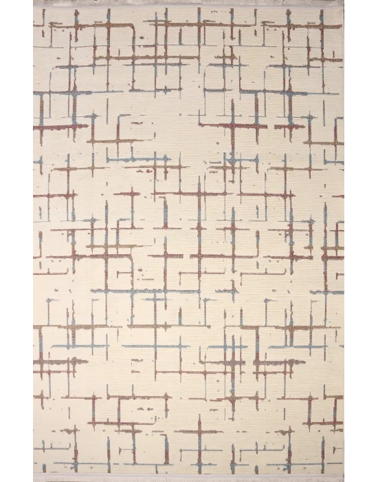 Otantik-FX 12A Krem Multi Dekoratif Modern Kaymaz Tabanlı Makinede Yıkanabilir Halı Kilim