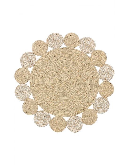 Patna PTN 03 Natural White Jüt Hasır Görünümlü Hav Toz Vermez Dekoratif Örgü Halı