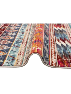 PETRA HALI 0012 Hav Toz Vermez Etnik ve Modern Desenli Renkli Saçaklı Halı