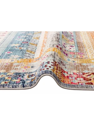 PETRA HALI 0045 Hav Toz Vermez Etnik ve Modern Desenli Renkli Saçaklı Halı