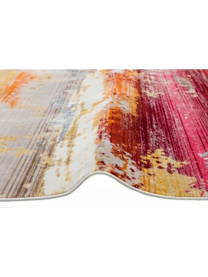 PETRA HALI 0010 Hav Toz Vermez Etnik ve Modern Desenli Renkli Saçaklı Halı