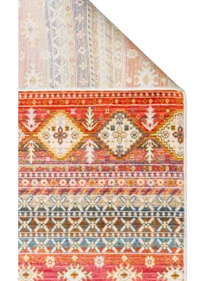 PIETRA HALI 0256 Sıcak Renk Tonlu Etnik Desenli Yumuşak Dokulu Makine Halısı