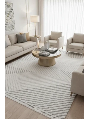 Melodi GL01 Gri Dekoratif Bukle İskandinav Desenli Makine Halısı
