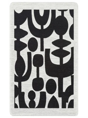 Arya Neo Arn 07 Whıte Black Yıkanabilir Kaymaz Tabanlı Modern Pamuk Kilim