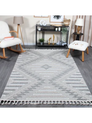 Boho BH-7 Gri Krem Bukle Dokuma Modern Makine Halısı