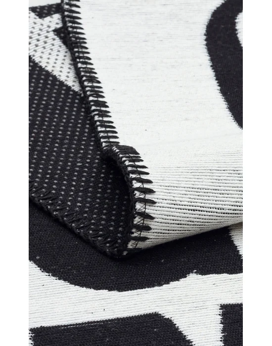 Arya Neo Arn 01 White Black Yıkanabilir Kaymaz Tabanlı Modern Pamuk Kilim