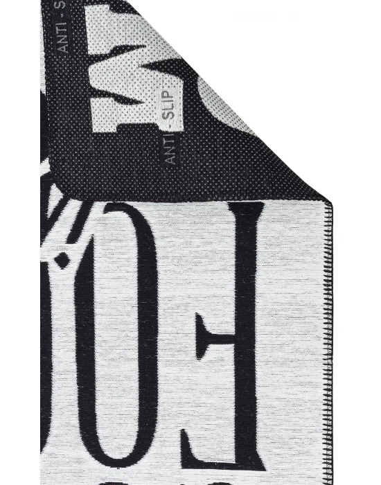 Arya Neo Arn 01 White Black Yıkanabilir Kaymaz Tabanlı Modern Pamuk Kilim