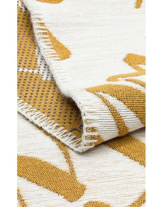 Arya Neo Arn 02 White Yellow Yıkanabilir Kaymaz Tabanlı Modern Pamuk Kilim