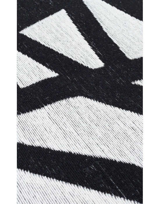 Arya Neo Arn 05 White Black Yıkanabilir Kaymaz Tabanlı Modern Pamuk Kilim