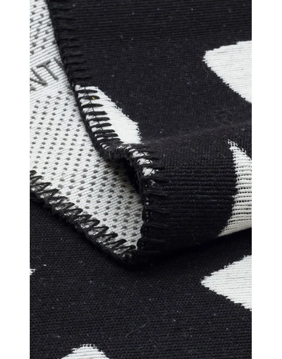 Arya Neo Arn 05 White Black Yıkanabilir Kaymaz Tabanlı Modern Pamuk Kilim