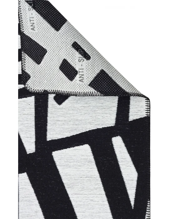 Arya Neo Arn 05 White Black Yıkanabilir Kaymaz Tabanlı Modern Pamuk Kilim