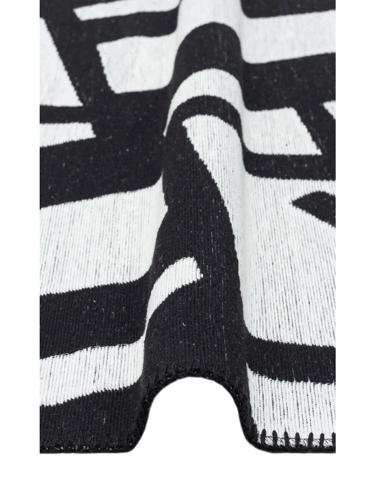 Arya Neo Arn 05 White Black Yıkanabilir Kaymaz Tabanlı Modern Pamuk Kilim