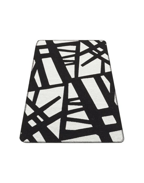 Arya Neo Arn 05 White Black Yıkanabilir Kaymaz Tabanlı Modern Pamuk Kilim