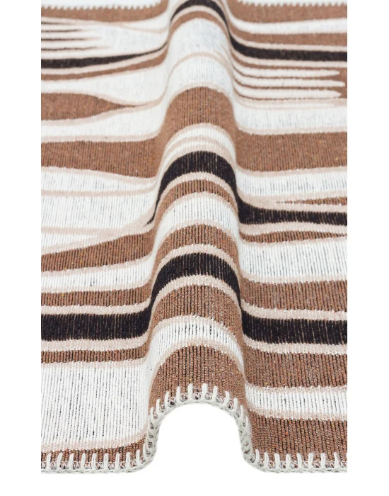Arya Neo Arn 06 Brown White Yıkanabilir Kaymaz Tabanlı Modern Pamuk Kilim
