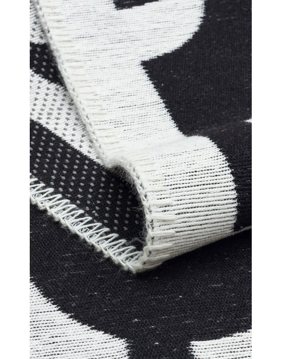 Arya Neo Arn 07 Whıte Black Yıkanabilir Kaymaz Tabanlı Modern Pamuk Kilim
