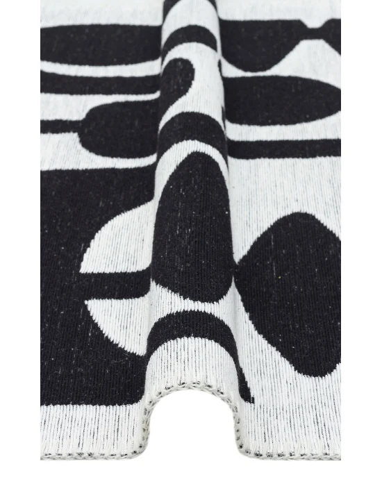 Arya Neo Arn 07 Whıte Black Yıkanabilir Kaymaz Tabanlı Modern Pamuk Kilim