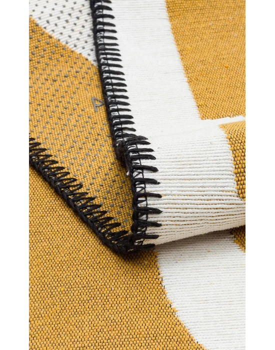 Arya Neo Arn 07 White Yellow Yıkanabilir Kaymaz Tabanlı Modern Pamuk Kilim