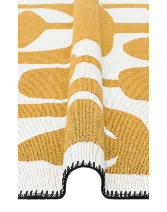 Arya Neo Arn 07 White Yellow Yıkanabilir Kaymaz Tabanlı Modern Pamuk Kilim