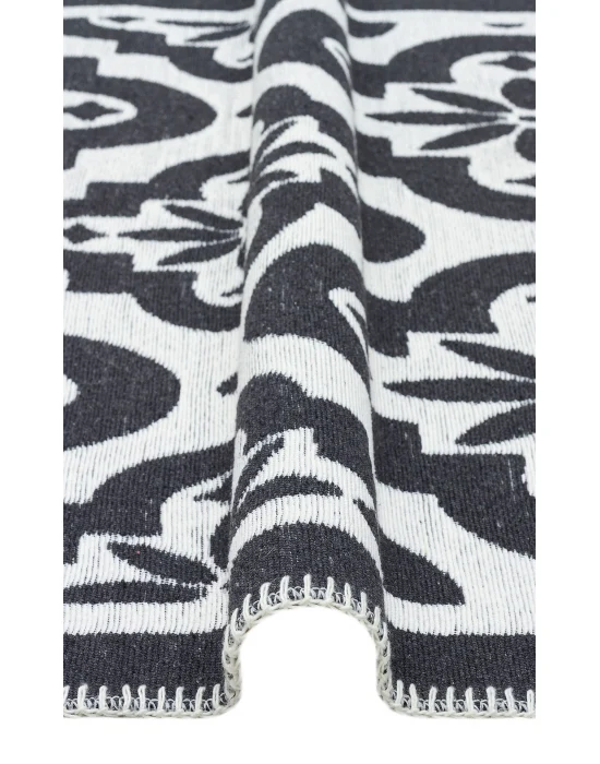 Arya Neo Arn 08 Antrasit White Yıkanabilir Kaymaz Tabanlı Modern Pamuk Kilim