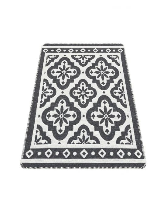 Arya Neo Arn 08 Antrasit White Yıkanabilir Kaymaz Tabanlı Modern Pamuk Kilim