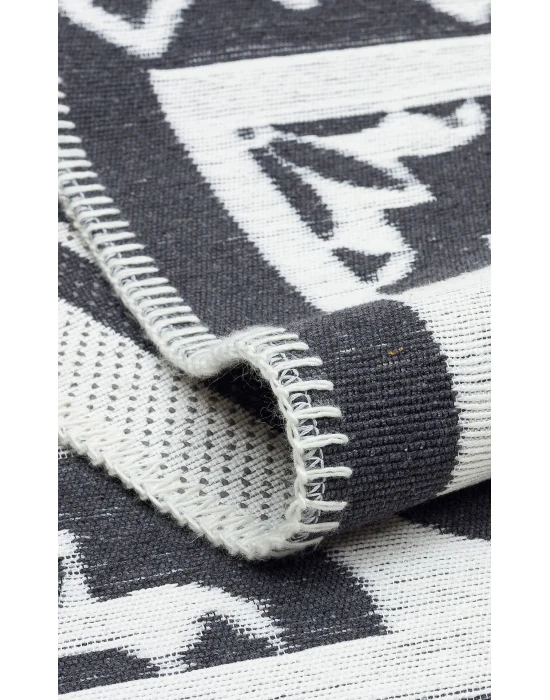 Arya Neo Arn 08 Antrasit White Yıkanabilir Kaymaz Tabanlı Modern Pamuk Kilim