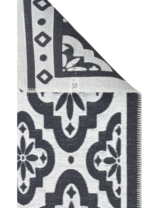 Arya Neo Arn 08 Antrasit White Yıkanabilir Kaymaz Tabanlı Modern Pamuk Kilim