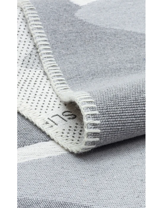 Arya Neo Arn 09 Grey White Yıkanabilir Kaymaz Tabanlı Modern Pamuk Kilim