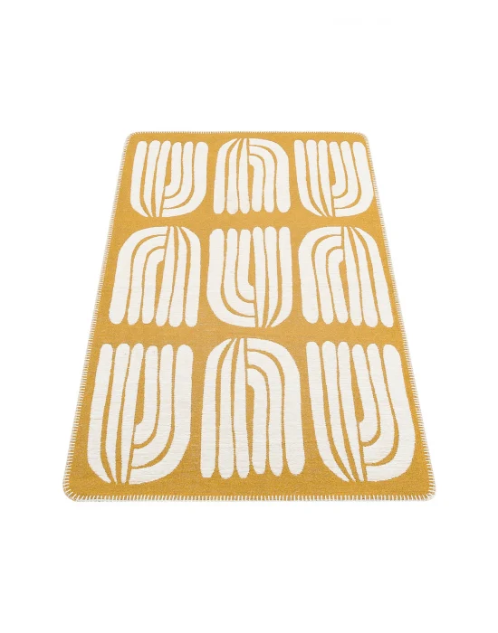Arya Neo Arn 10 White Yellow Yıkanabilir Kaymaz Tabanlı Modern Pamuk Kilim