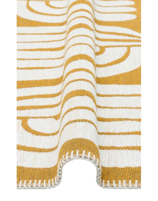 Arya Neo Arn 10 White Yellow Yıkanabilir Kaymaz Tabanlı Modern Pamuk Kilim