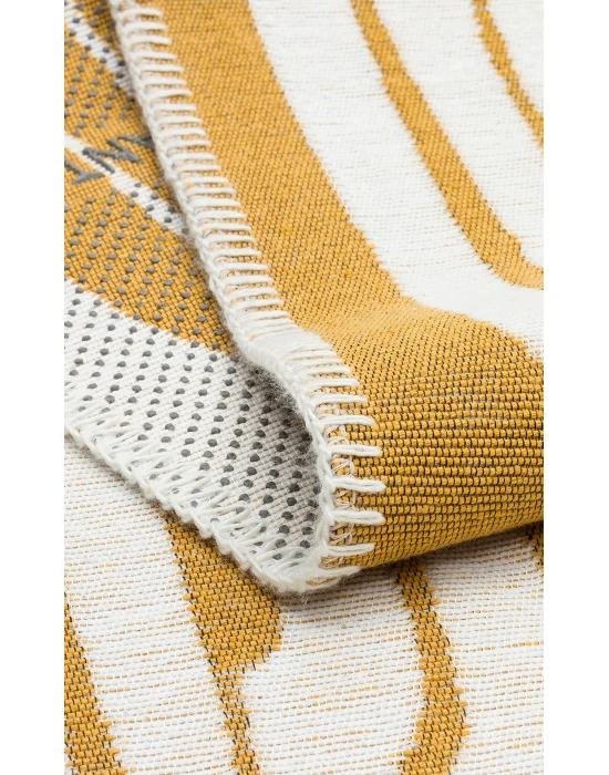 Arya Neo Arn 10 White Yellow Yıkanabilir Kaymaz Tabanlı Modern Pamuk Kilim