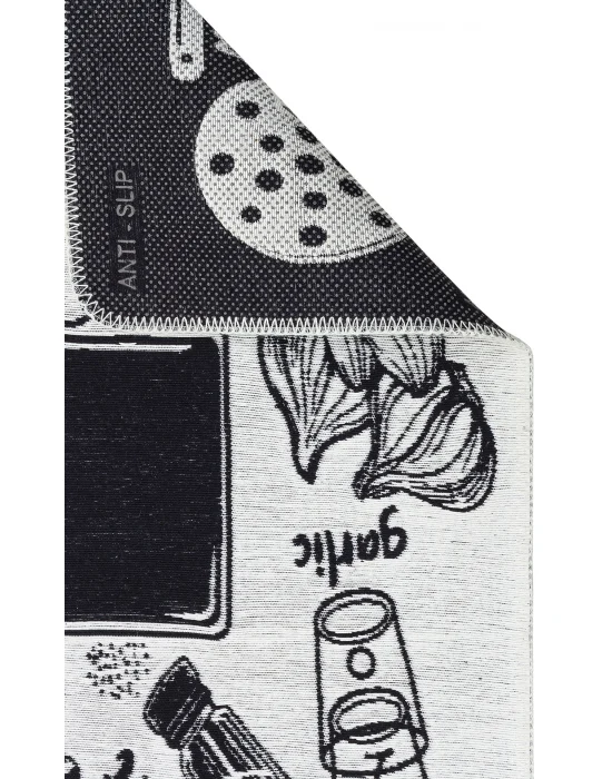 Arya Neo Arn 11 White Black Yıkanabilir Kaymaz Tabanlı Modern Pamuk Kilim